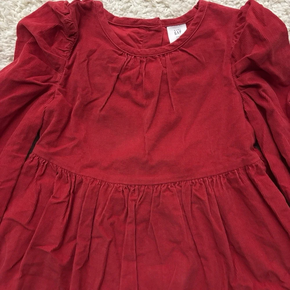 Baby‎ Gap Red Corduroy Dress 3T Fit Flare 100% Cotton Lined Puff Sleeve